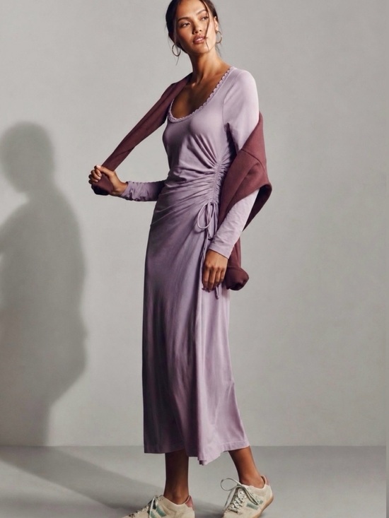 Anthropologie Dresses & Skirts - Anthropologie DAILY PRACTICE Pink Ruched Long Sleeve Maxi Dress Size S